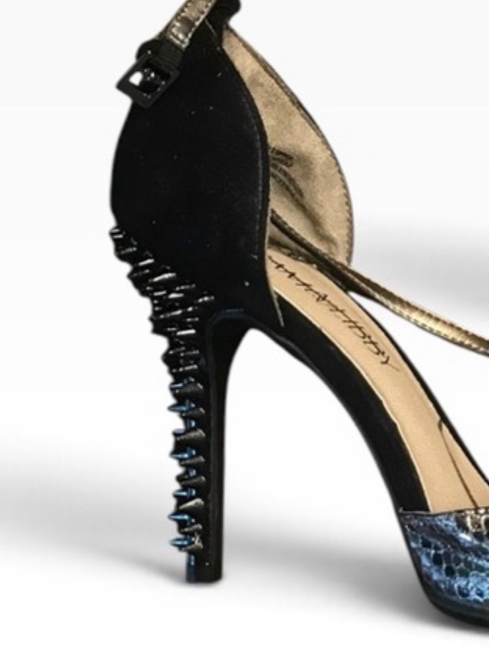 Sam & Libby Metallic Black Croc-Embossed Pointed Toe, Spiked Heels